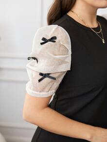 Reflora Đầm cỡ lớn in hoa tay phồng, thích hợp cho lễ Phục Sinh, kiểu dáng công sở thường ngày. - màu đen - Xem 8