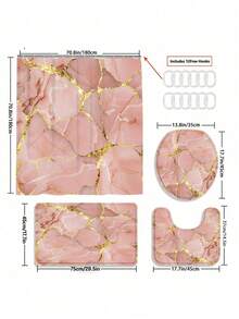 1/4件套粉色大理石纹现代浴帘浴室套装，防水耐磨配件，带12个挂钩 - 包括马桶盖套、浴垫和地毯 - 非涤纶面料 - 可水洗 - 非常适合节日装饰、家居/卧室/住宅/西式装饰 - 彩色 - 查看 16