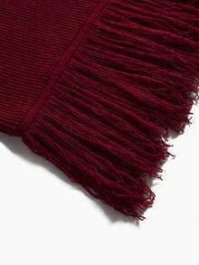 ZEYLAH Women's Elegant Solid Color Stand Collar Sweater With Tassel Hem & Belted Waist, And Flared Hem Sweater Skirt Set, Autumn/Winter - Burgundy - View 5