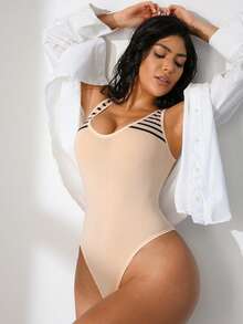 NudeFit 1pc Women Seamless Comfortable Sports Bodysuit - Apricot - View 5