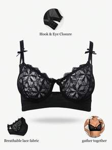 DesireSculpt 1 pieza Sujetador inalámbrico de encaje y parches para mujer - Negro - Ver 8