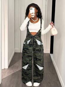 Slaydiva Women's Denim Overalls And Jumpsuits Loose Straight Overalls Light Blue Denim Jumpsuit Fall Women Clothes Winter Clothes Halloween Goth Alternative Y2K Fashionable Street Wear  Camo Pants Summer Holiday Outfits Music Festival - Multicolor - View 2