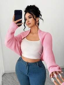 Elenzga Fashionable & Versatile Casual Commute Design Sense Pink Long Sleeve Textured Knit Cardigan For Women, Autumn/Winter - Pink - View 6