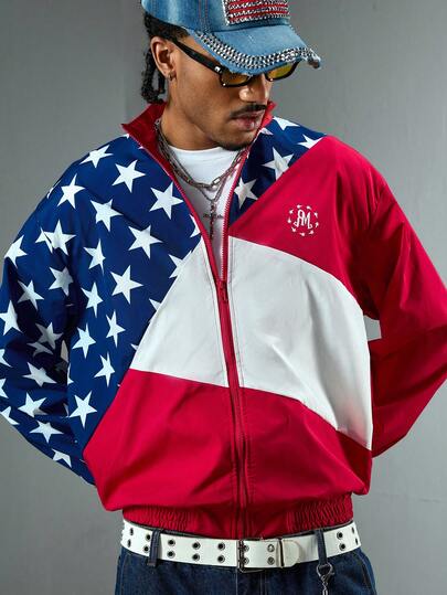 Street Life Herren Patchwork Kontrast Farbige Stern Muster Jacke