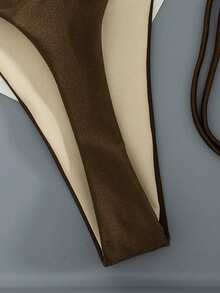 Swim Vcay 女士春夏沙滩音乐节棕色串珠露背系带优雅时尚丁字比基尼套装