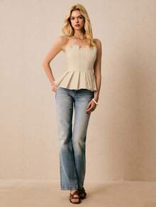 Poéselle 女士纯色简约休闲抹胸上衣 - 杏色 - 查看 6