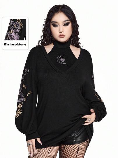 2 Stücke Gothic Schlangenhaut Blumen Stickerei Design Damen Set, Trägerhemd + Top