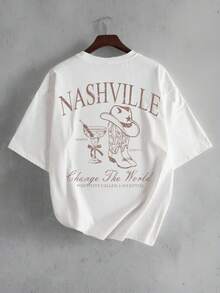 StoneGrade 男式狂野西部牛仔靴与帽子莫吉托鸡尾酒印花常规版型白色圆领 T 恤 - 白色 - 查看 1