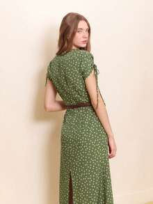 lacRébo Elegant Dark Green Polka Dot Maxi Dress Satin Dress Spring Dress Going Out Business Casual Dress French Style Dress Polkadot Dress Summer Dress Office Dress Feminine Dress - Green - View 4