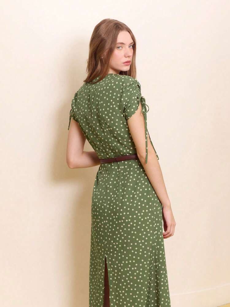 Robe maxi élégante à pois vert foncé