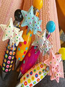 Joivida 可爱星形笔，卡通美学圆珠笔套装，柔软星形按压式凝胶笔，适用于书写、日记、笔记、办公用品、可爱桌面配件、文具礼品创意 - 彩色 - 查看 3