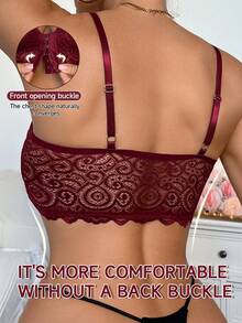 Romantic, Elegant And Sexy Lace Front Closure Bra - Burgundy - View 2