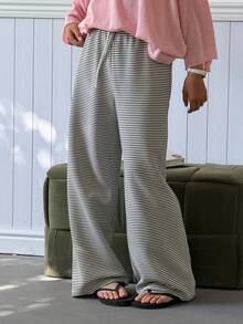 DAZY Tween Girls Knitted Striped Pajama Pants, Loungewear - Apricot - View 1