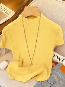 Resyla 女士休闲纯色圆领短袖毛衣 - 彩色 - 查看 3