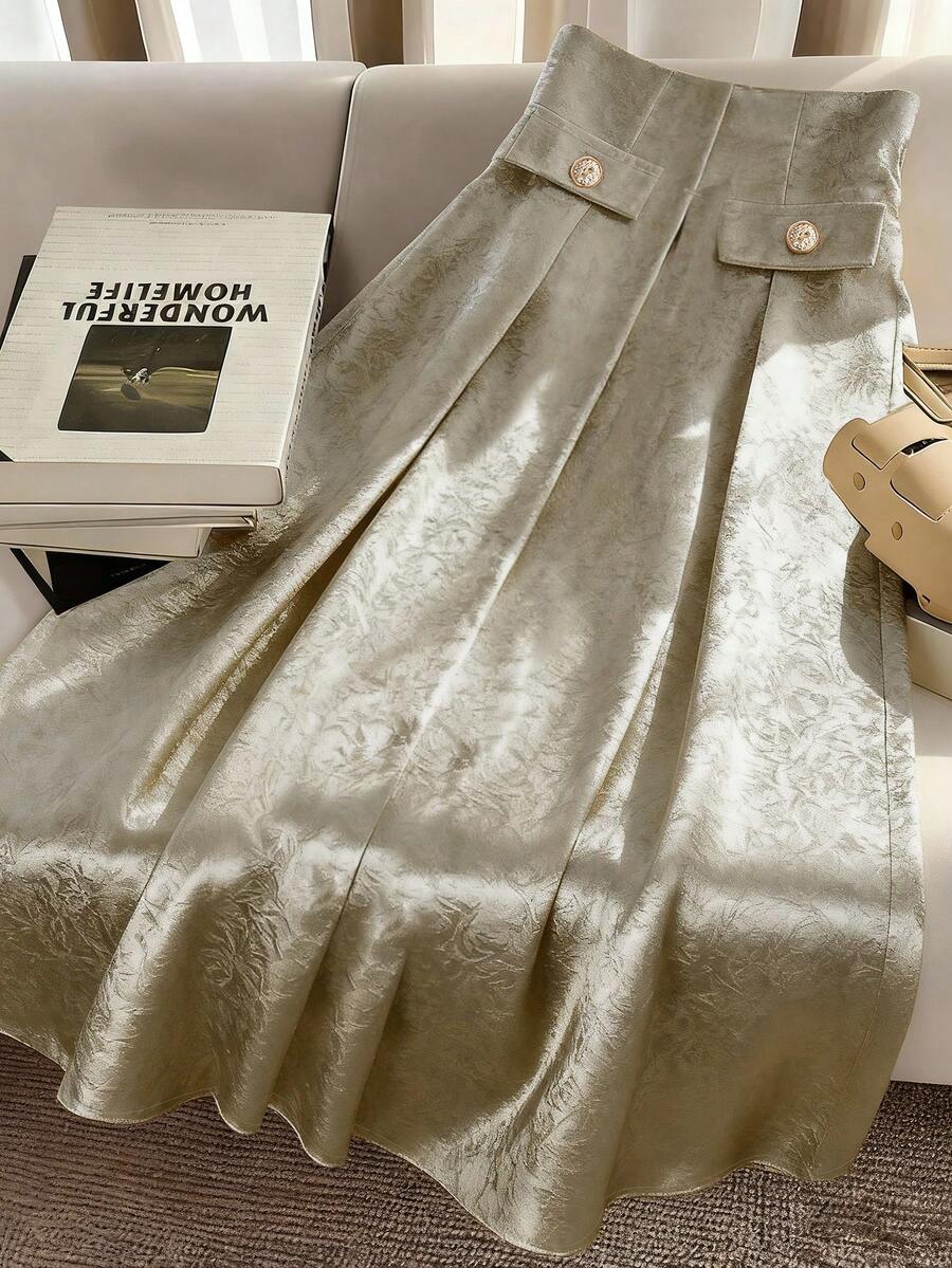 Selianne Women's Textured A-Line Skirt, Suitable For Party, Family Gathering, Christmas, Halloween, Valentine's Day, New Year, Commuting And Casual Daily Wear - Apricot - View 1