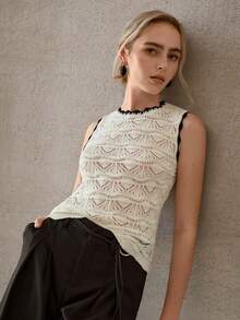 MOTF PREMIUM TOP DE PUNTO CALADO SIN MANGAS CON RIBETE DE CONTRASTE - Albaricoque - Ver 5