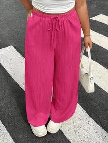 SHEIN EZwear 2件套加大码女式抽绳腰裤，多种颜色可选 - 玫紅色 - 查看 3