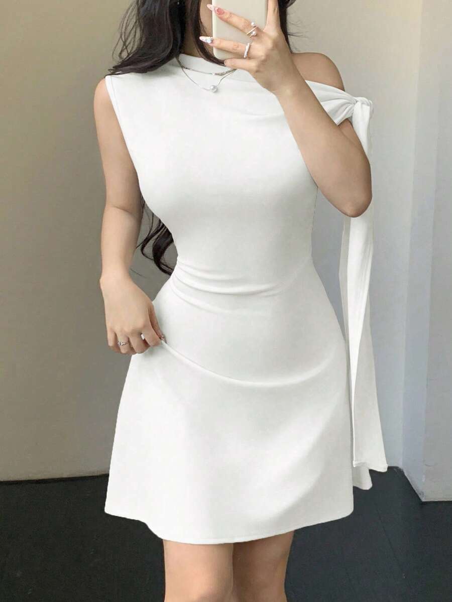 Celisse 女士不对称系带腰部短裙 - 白色 - 查看 1