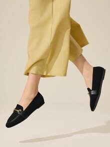 CUCCOO BASICS Women's Flat Round Toe Black Knit Metal Buckle Casual Commute Comfortable Versatile Office Lady Loafers For Christmas - Black - View 7