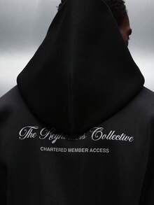 PLAYBOY X SUMWON Oversized Hooded Sweatshirt Matching Joggers Set With Embroidered Text Full Zip Closure Elastic Waistband Drawstring Comfortable Relaxed Fit - Dark Grey - View 6