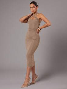 Silquee Women's Sleeveless Solid Color Metal Decor Dress - Brown - View 6