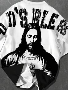 Manfinity Dauomo 男士字母和数字印花圆领短袖休闲T恤 - 白色 - 查看 5