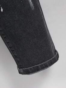 Manfinity Roughcore Jeans de verano casuales y versátiles con efecto desgastado de moda para hombres - Gris Oscuro - Ver 7
