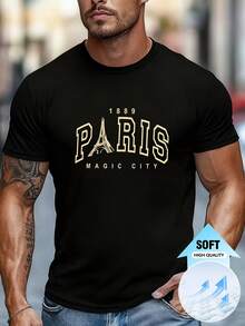 Nuevo hombre camiseta manga corta patrón de moda estampado diseño sentido casual cuello redondo pullover camiseta hombre top - Negro - Ver 1