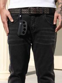 Manfinity Roughcore Quần jeans ống loe nam phong cách thường ngày, đơn giản, đa năng, màu trơn, thích hợp cho việc đi làm hàng ngày, không kèm thắt lưng. - màu đen - Xem 7