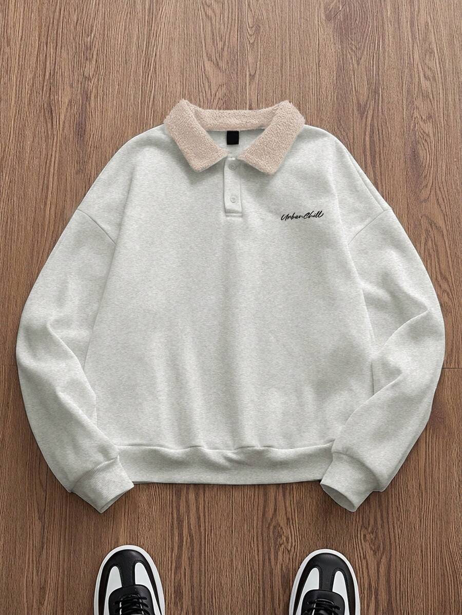 SWAVVY 男士针织休闲宽松保暖长袖卫衣，秋冬季 - 淺灰色 - 查看 1