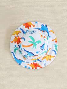 SHEIN Toddler Boys' Swimsuit, Cute Cartoon Dinosaur Print Long Sleeve One-Piece Swimwear With Sun Hat, Suitable For Summer Vacation, Beach, Surfing, Water Park - Multicolor - View 6