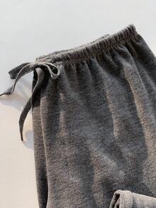 SHEIN EZwear 女士抽绳腰带柔软针织宽松居家裤 - 灰色 - 查看 3