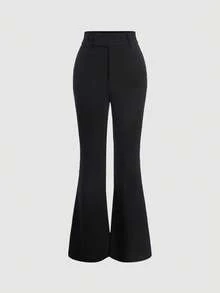 SHEIN MOD Solid Flare Leg Pants - Black - View 1