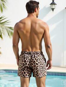 Horizaway 男士夏季度假豹纹抽绳腰带沙滩短裤 - 棕色 - 查看 2