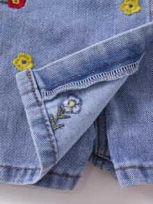 Cozy Pixies Baby Girl Cute Floral Embroidered Blue Denim Skirt Shorts,Spring, Summer,Casual And Fashionable Vacation,Street Wear,2000s Style, Comfortable And Soft Denim,Baby Girl Skort - Light Wash - View 7