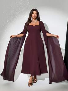 Viva Relle Women Summer Elegant Burgundy Square Neck Maxi Dress,Plus Size Flowing Sleeves Autumn Wedding,New Year's & Valentine's Day Maxi Fall - Brown - View 6