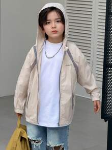 DAZY Chaqueta con capucha informal y versátil con estampado de letras para niño, primavera - Albaricoque - Ver 2