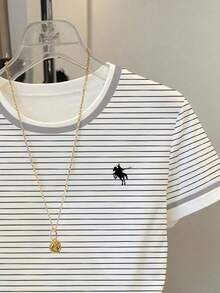 Resyla Women's Casual Striped Print Round Neck Short Sleeve T-Shirt - Multicolor - View 3