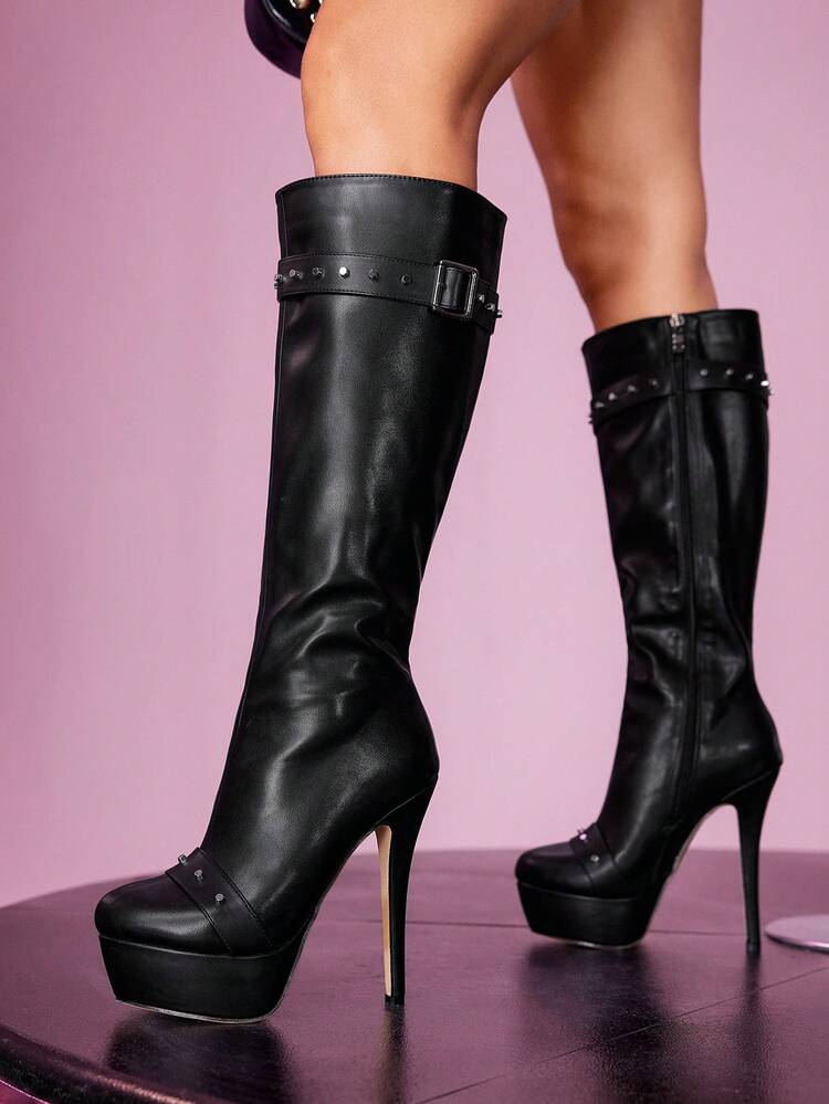 CUCCOO LuxiPop Women's Fashion Waterproof Platform High Heel Knee-High Boots