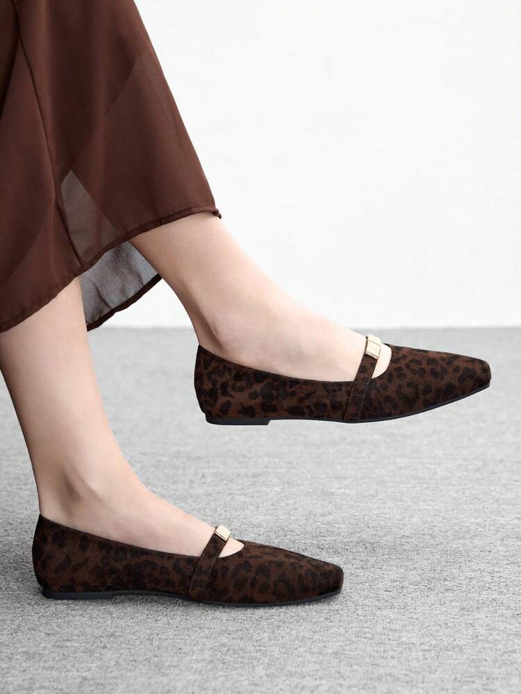 CUCCOO BIZCHIC Women's Square Toe Flat Chocolate Color Metal Buckle Slip-On Flats, Comfortable Casual Mary Jane Shoes Suitable For Dresses Spring Shoes