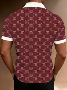Manfinity Dauomo Men's Fashionable Casual Printed Zip-Up Polo Shirt - Burgundy - View 2