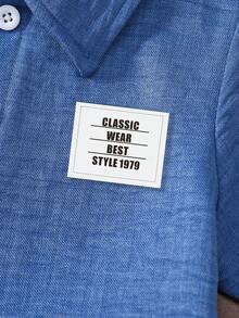 SHEIN Genkimix Kids 男童夏季休闲日常通勤字母印花短袖衬衫和松紧腰短裤套装 - 藍色 - 查看 4