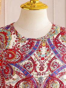 SHEIN Vestido casual de fiesta de longitud media con estampado floral, mangas cortas y cintura para niñas, verano - Multicolor - Ver 8