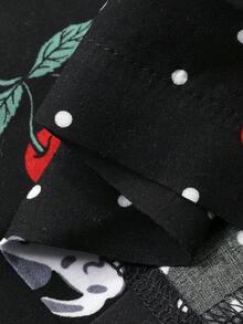 DAZY Cherry Dog Print Loose Women Pajama Bottoms - Black - View 9