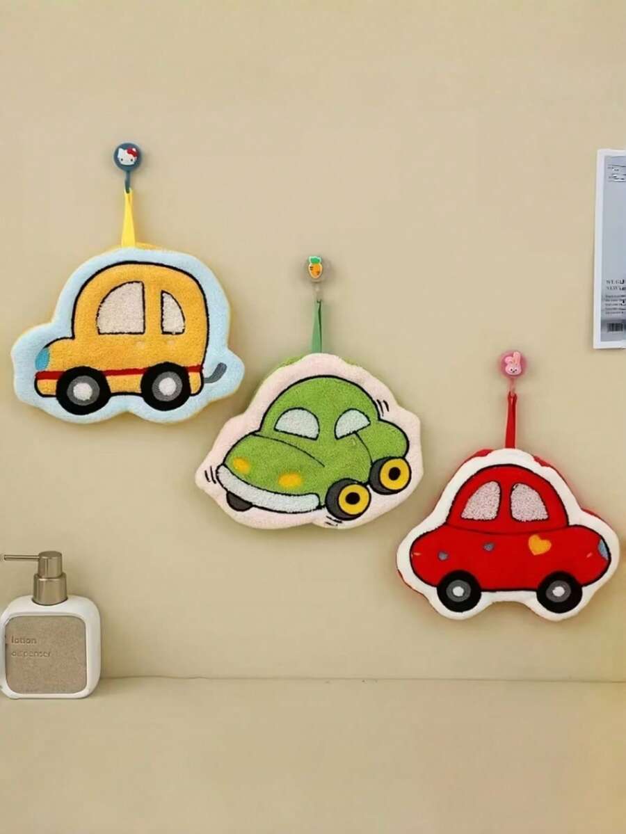 MINKOJA 1PC Cute Cartoon Embroidered Little Car Bathroom Hand Towel, Autumn-Winter New Arrival Thick And Absorbent Kitchen And Bathroom Towel