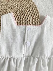 Vintaside Kids Baby Girl Summer Bow Embroidery Sleeveless Square Neck White Dress