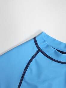 Manfinity Swimmode Men's Ombre Contrast Stitch Raglan Sleeve One-Piece Swimsuit, Beach Vacation Style