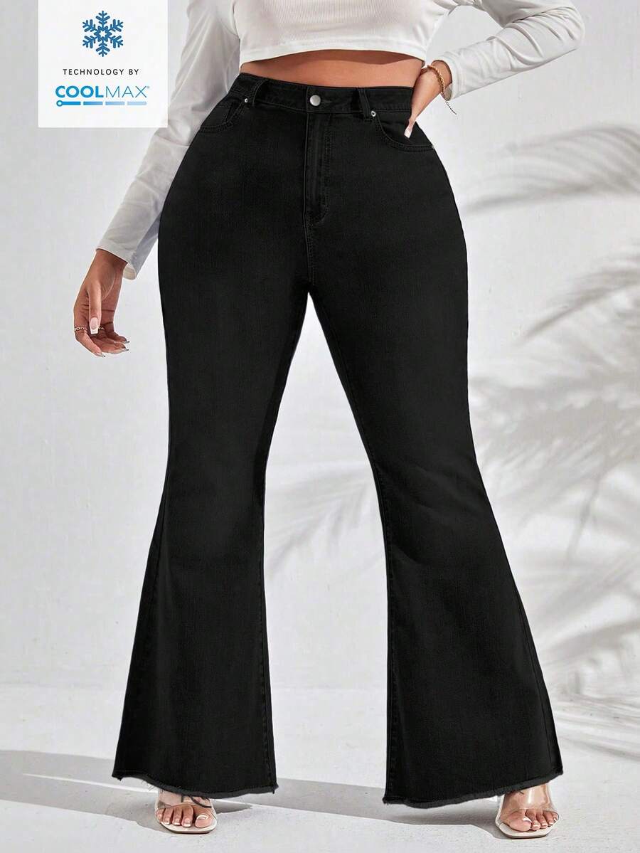 Slaydiva Plus Size Women's Fashion Casual Flare Jeans - Black - View 1