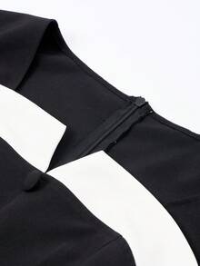 Selianne Áo thun ngắn tay nữ phối màu tương phản kiểu dáng thường ngày - Đen và trắng - Xem 3