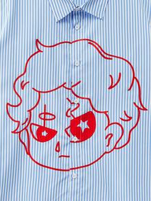 SWAVVY 男士时尚条纹印花衬衫，春夏款 - 藍色 - 查看 4